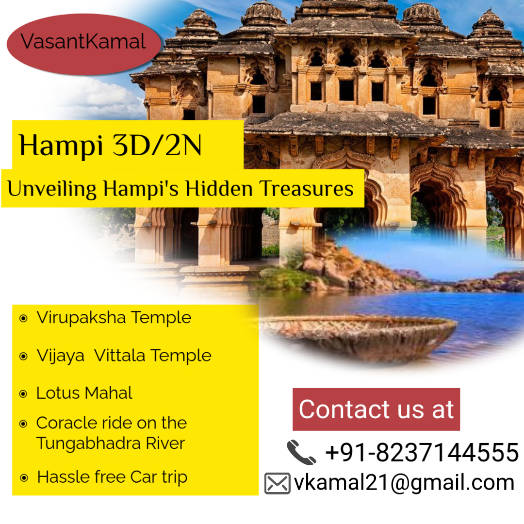 Hampi tour packages from Mysore – explore Vijayanagara ruins, stone chariot, Virupaksha temple, and UNESCO heritage sites.
