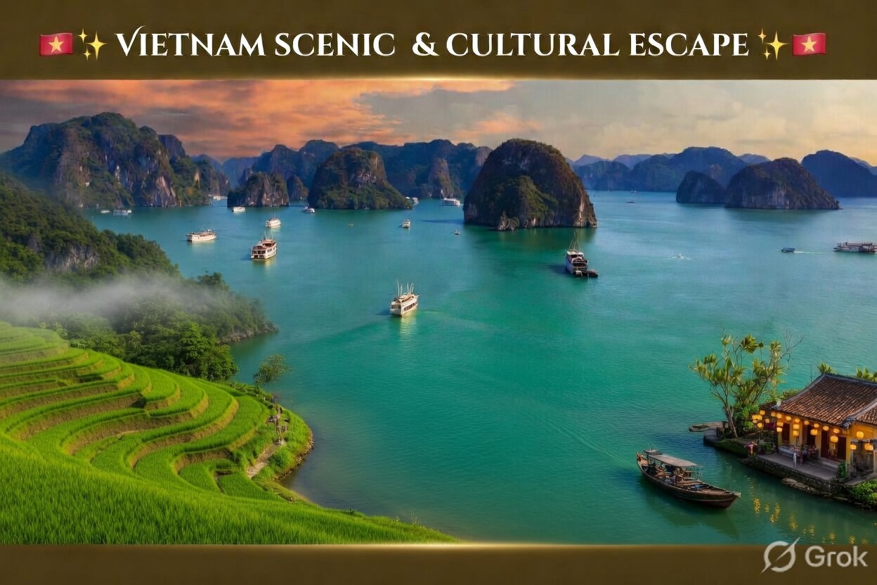 Book Vietnam 6D/5N tour from Chennai covering Halong Bay cruise, Golden Bridge & Hanoi highlights. Affordable package with flights & hotels included.
