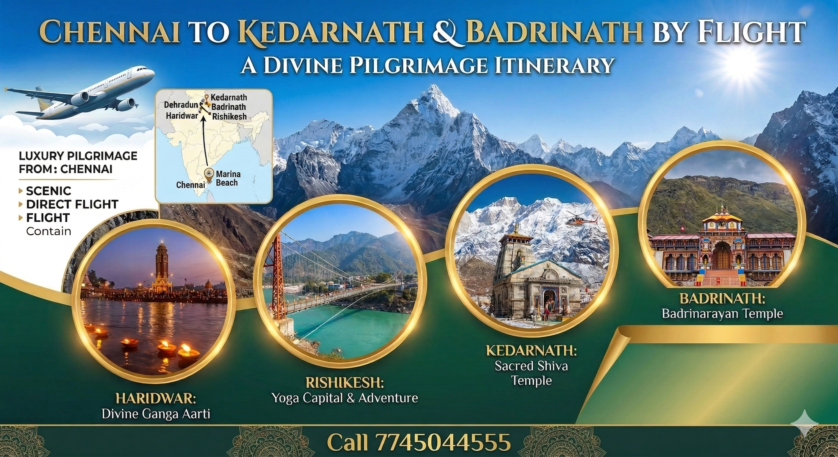 Experience a divine 6 Days Kedarnath Badrinath Yatra from Chennai with visits to Haridwar and Rishikesh. Seek blessings at Kedarnath Temple and Badrinath Temple, witness the sacred Ganga Aarti, and enjoy scenic Himalayan drives. Book your spiritual Do Dham pilgrimage package today.