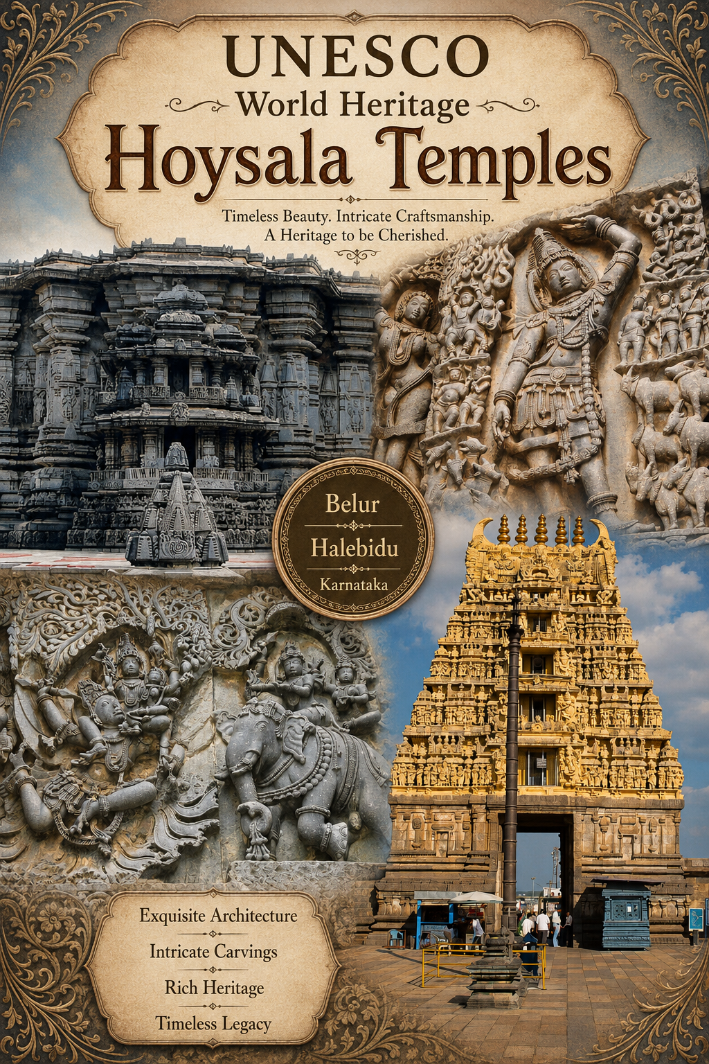 Explore the architectural wonders of Belur and Halebidu with our 2 days 1 night heritage tour from Coimbatore. Guided temple visits, comfortable travel & premium stay by Vasantkamal Tours.