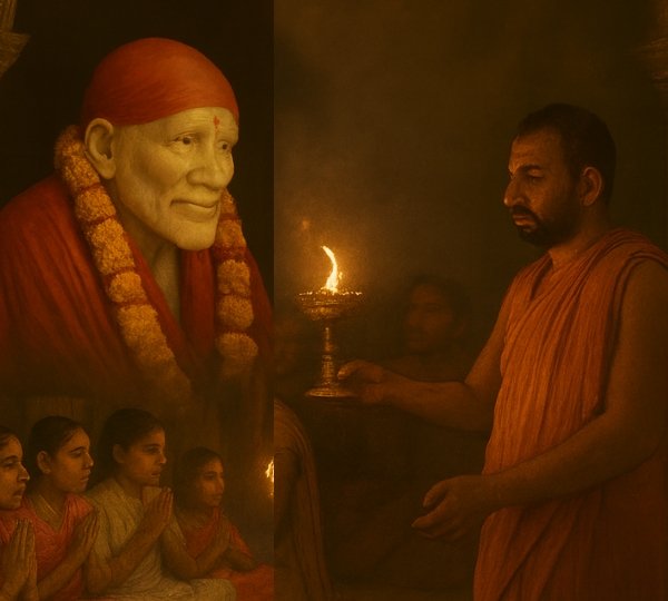 Devotees visiting Shri Sai Baba Temple in Shirdi with Vasantkamal Tours, offering Shirdi tour packages from Mangalore by flight, VIP Darshan, Kakad Aarti assistance, 4-star hotel accommodation, airport transfers, and guided pilgrimage.